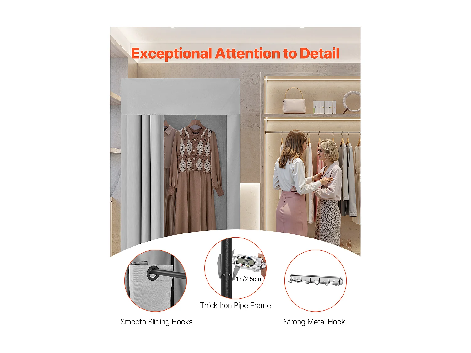 Paskamer SucceBuy, 99x99x198 cm, Draagbare Kleedkamer met Dikke Polyester Gordijnen en Haak, Privéspace voor Winkels, Boetieks