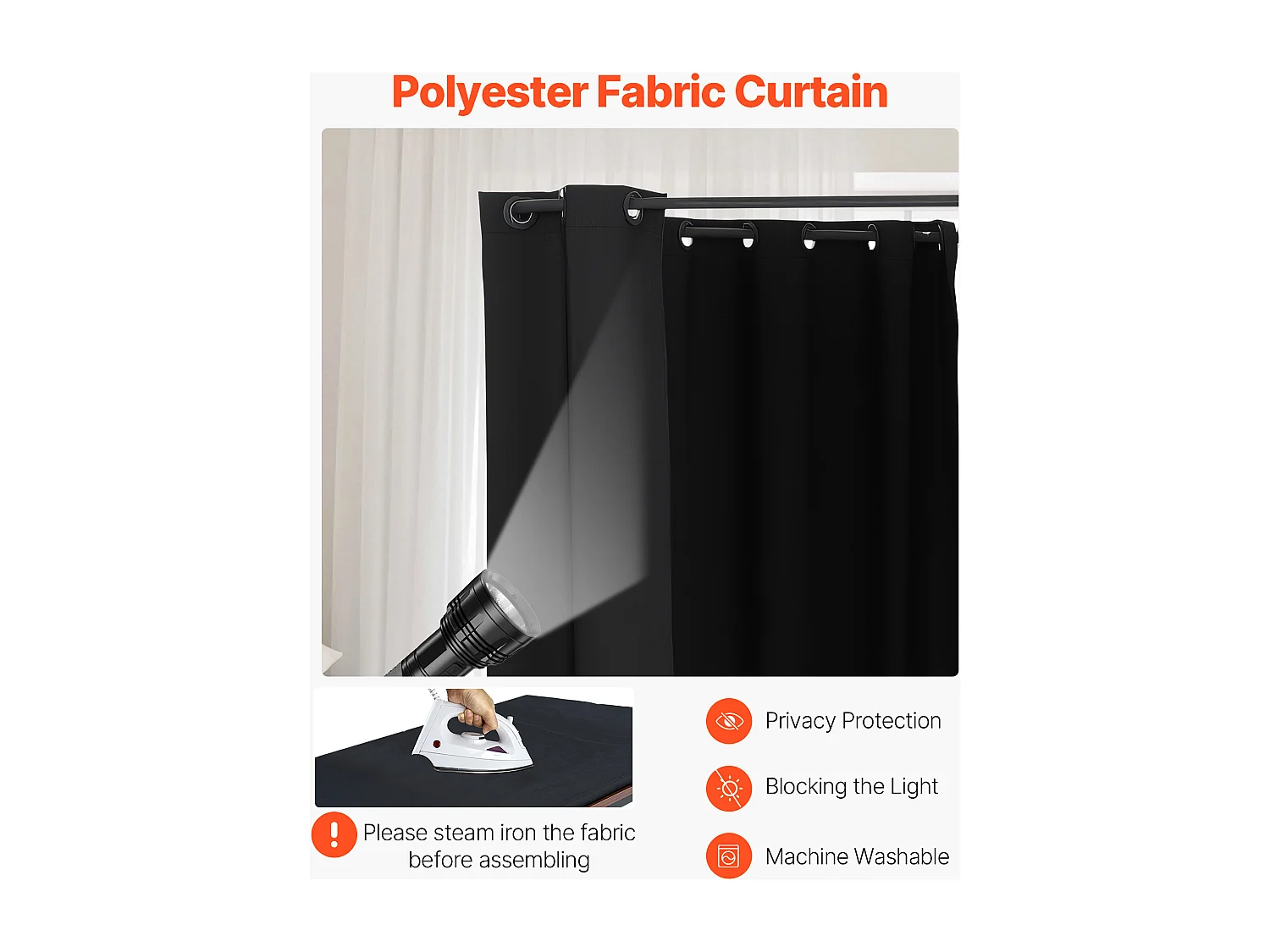 Doppelte Umkleidekabine SucceBuy, 200 x 100 x 200 cm, Tragbare Garderobe mit dicken Polyester-Vorhängen, Privater Bereich für Geschäfte, Boutiquen, Schwarz