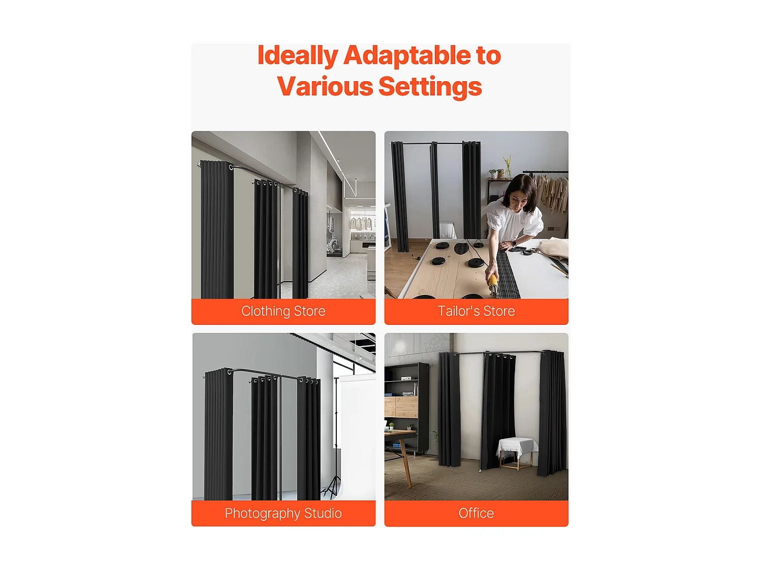 Doppelte Umkleidekabine SucceBuy, 200 x 100 x 200 cm, Tragbare Garderobe mit dicken Polyester-Vorhängen, Privater Bereich für Geschäfte, Boutiquen, Schwarz