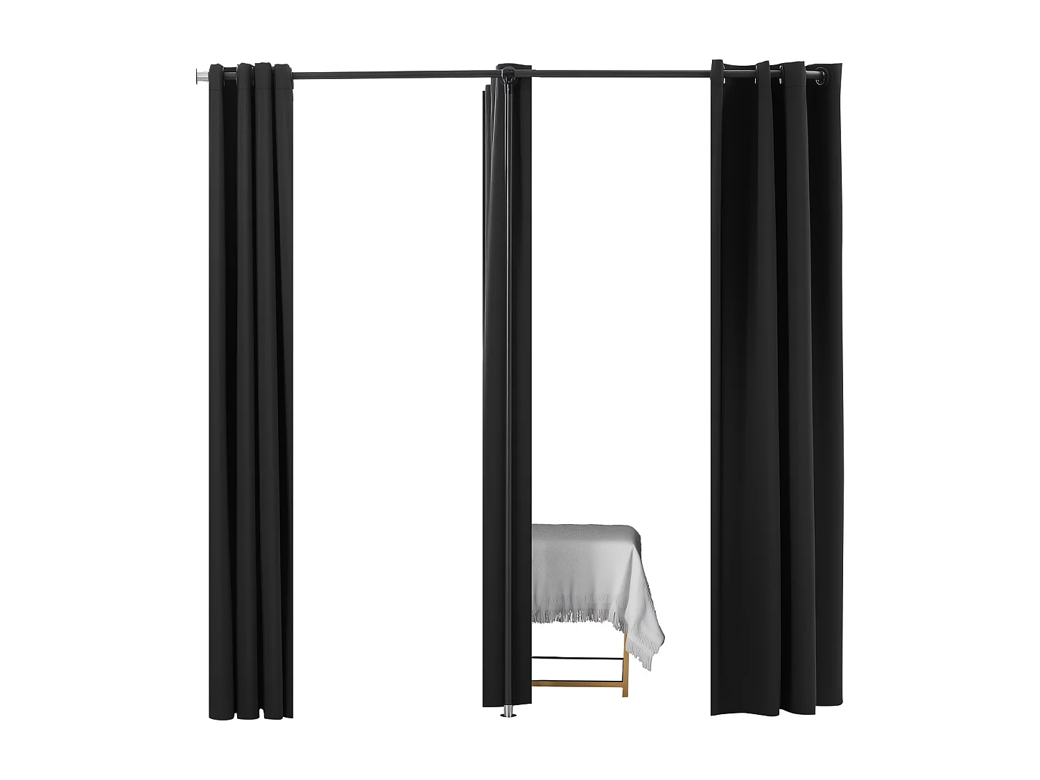 Doppelte Umkleidekabine SucceBuy, 200 x 100 x 200 cm, Tragbare Garderobe mit dicken Polyester-Vorhängen, Privater Bereich für Geschäfte, Boutiquen, Schwarz