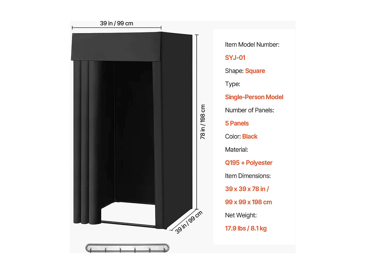 Cabine d'Essayage SucceBuy, 99x99x198 cm, Vestiaire Portable avec Rideaux Épais en Polyester et Crochet, Espace Privé pour Magasin, Boutique, Noir