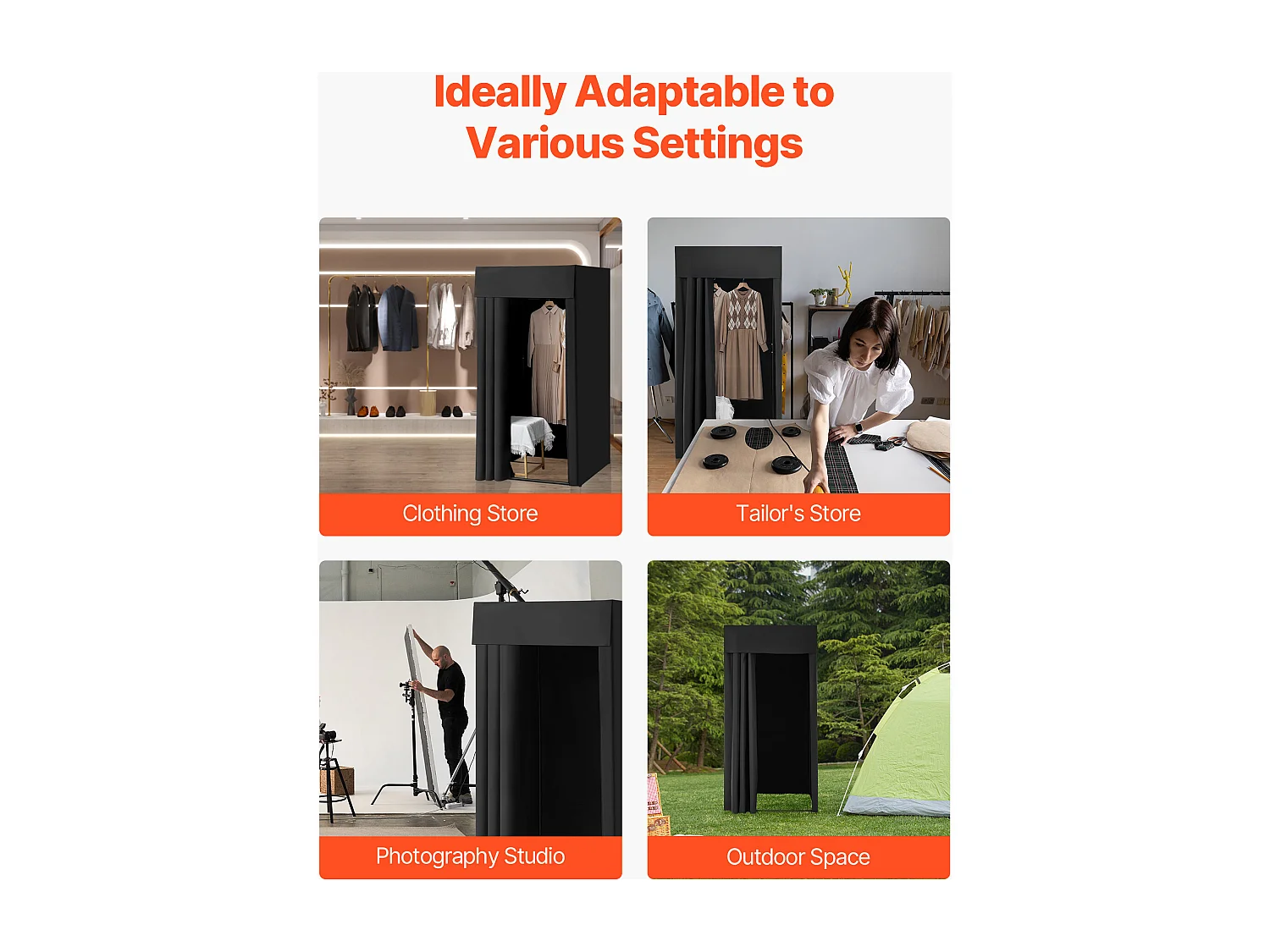 Cabine d'Essayage SucceBuy, 99x99x198 cm, Vestiaire Portable avec Rideaux Épais en Polyester et Crochet, Espace Privé pour Magasin, Boutique, Noir