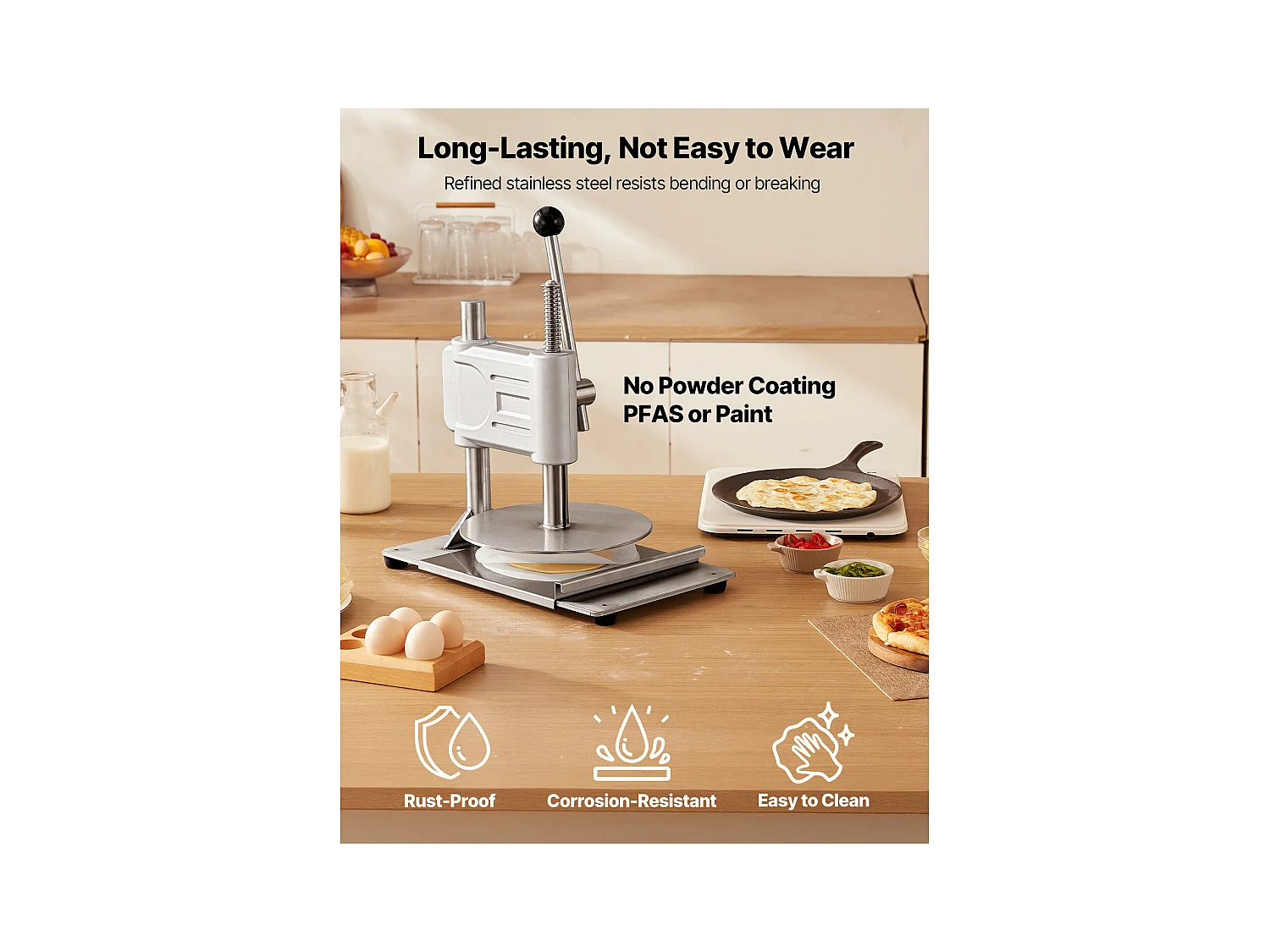 Presse à Pâtes Mmanuelle SucceBuy, Diamètre de Plaque 24 cm, Presse à Pizza en Acier Inoxydable, avec Poignée et 100 Feuilles de Papier Sulfurisé, pour cafés