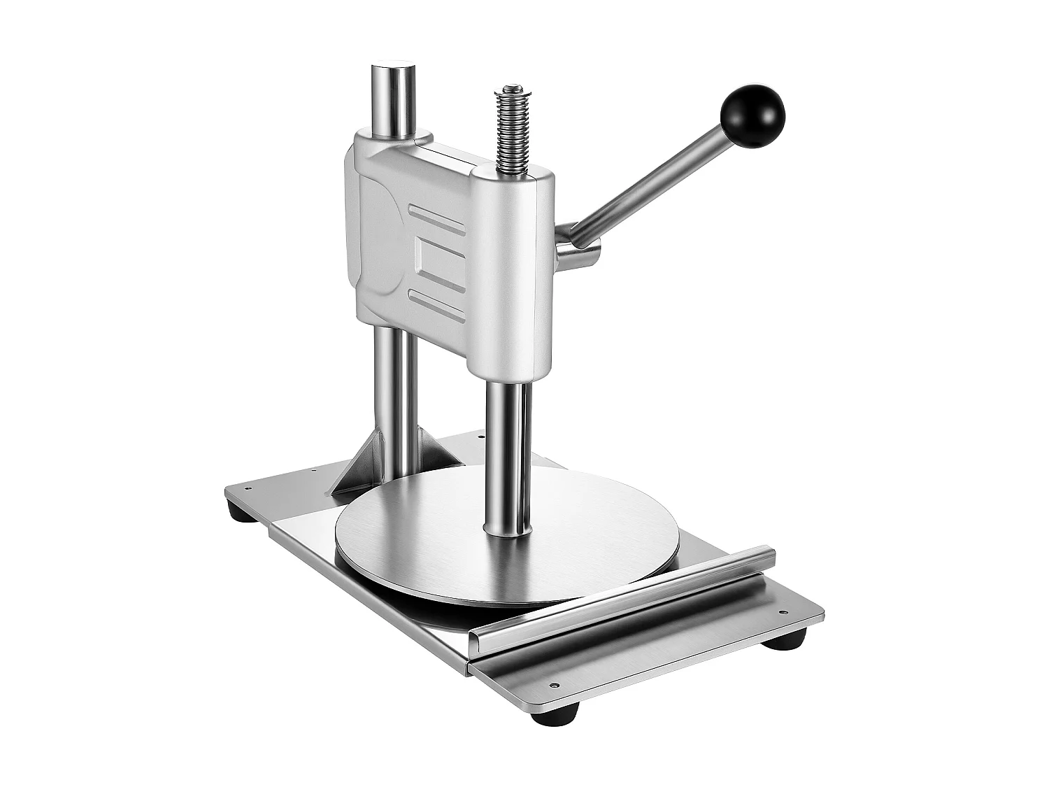 Pressa per Pasta SucceBuy Manuale, Diametro Piastra 24,1 cm, Pressa per Pizza in Acciaio Inox, con Maniglia e 100 Fogli di Carta da Forno, per Bar