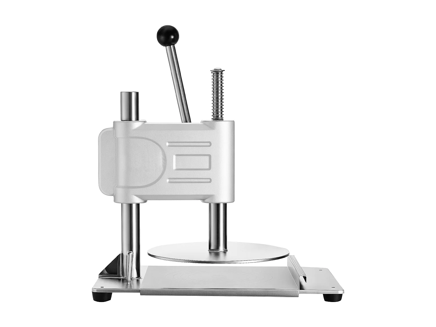 Pressa per Pasta SucceBuy Manuale, Diametro Piastra 24,1 cm, Pressa per Pizza in Acciaio Inox, con Maniglia e 100 Fogli di Carta da Forno, per Bar