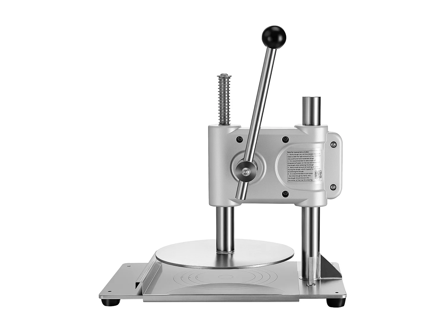 Pressa per Pasta SucceBuy Manuale, Diametro Piastra 24,1 cm, Pressa per Pizza in Acciaio Inox, con Maniglia e 100 Fogli di Carta da Forno, per Bar