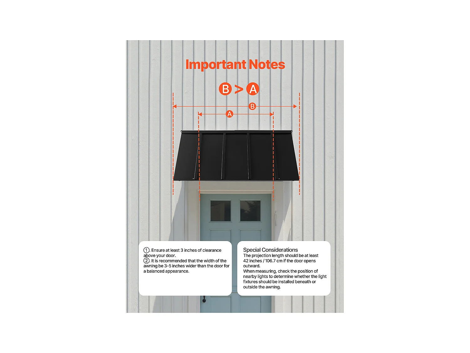 Auvent de Porte d'Entrée SucceBuy, 143x61 cm Marquise de Porte Extérieure Métal, Cadre Acier, Abri de Protection Contre Pluie, pour Portes d'Entrée, Balcons