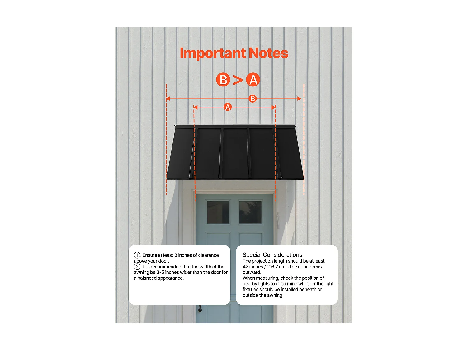 Marquesina para Puerta de Entrada SucceBuy, 143 x 61 cm, Marquesina Exterior de Metal, Estructura de Acero, Protección contra la Lluvia, para Puertas de Entrada