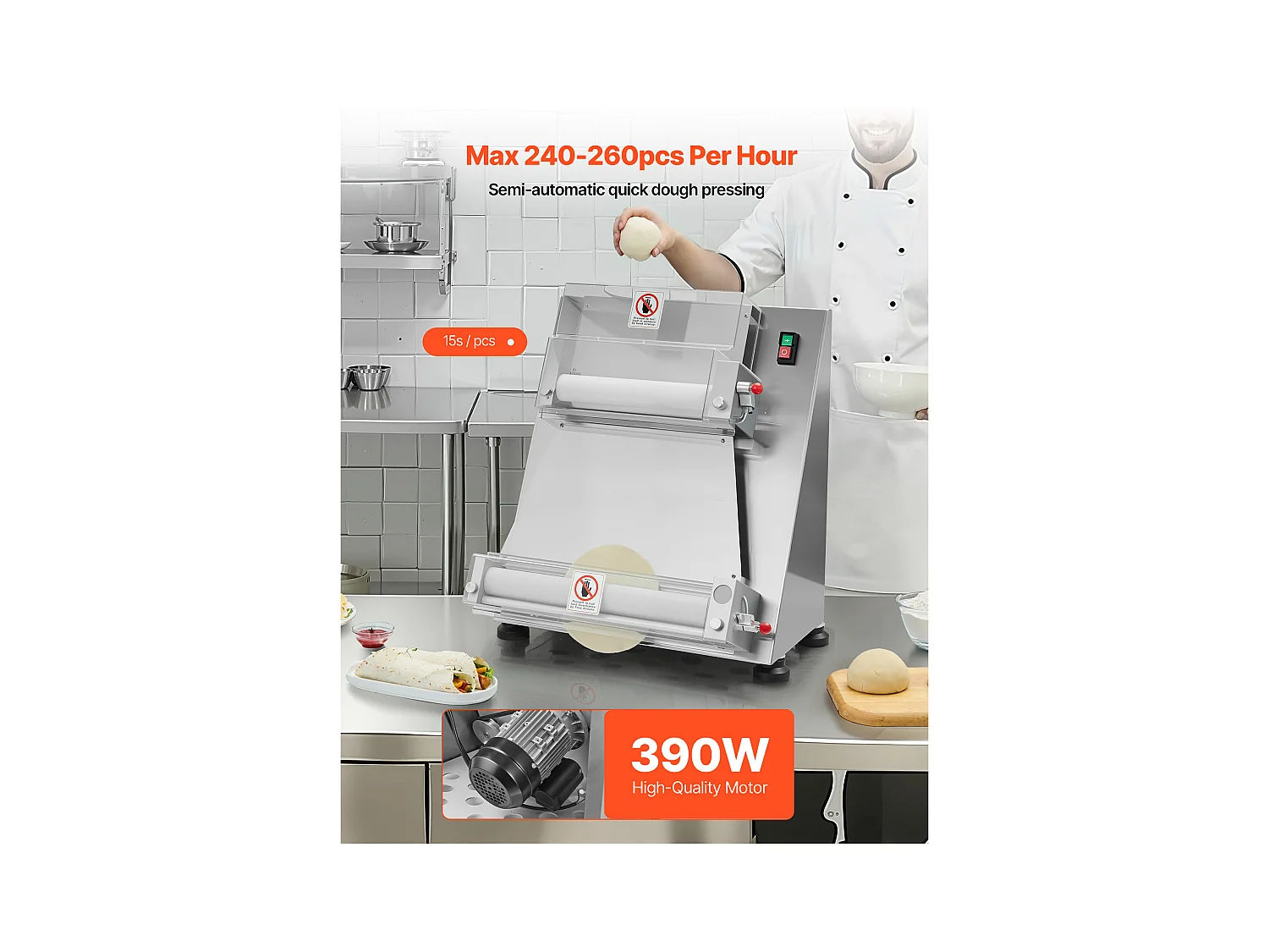 Formeuse à Pizzas SucceBuy, 7,6-40,6 cm, Presse à Pâte Électrique Commerciale 390 W, 260 Feuilles par Heure, Épaisseur Réglable avec Couvercle