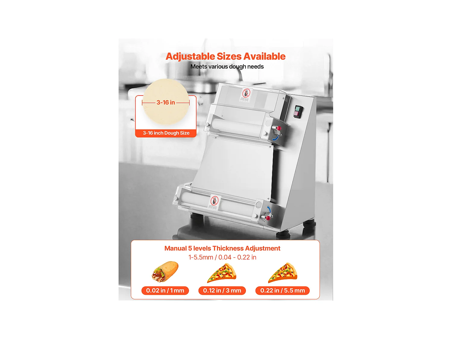 Formeuse à Pizzas SucceBuy, 7,6-40,6 cm, Presse à Pâte Électrique Commerciale 390 W, 260 Feuilles par Heure, Épaisseur Réglable avec Couvercle