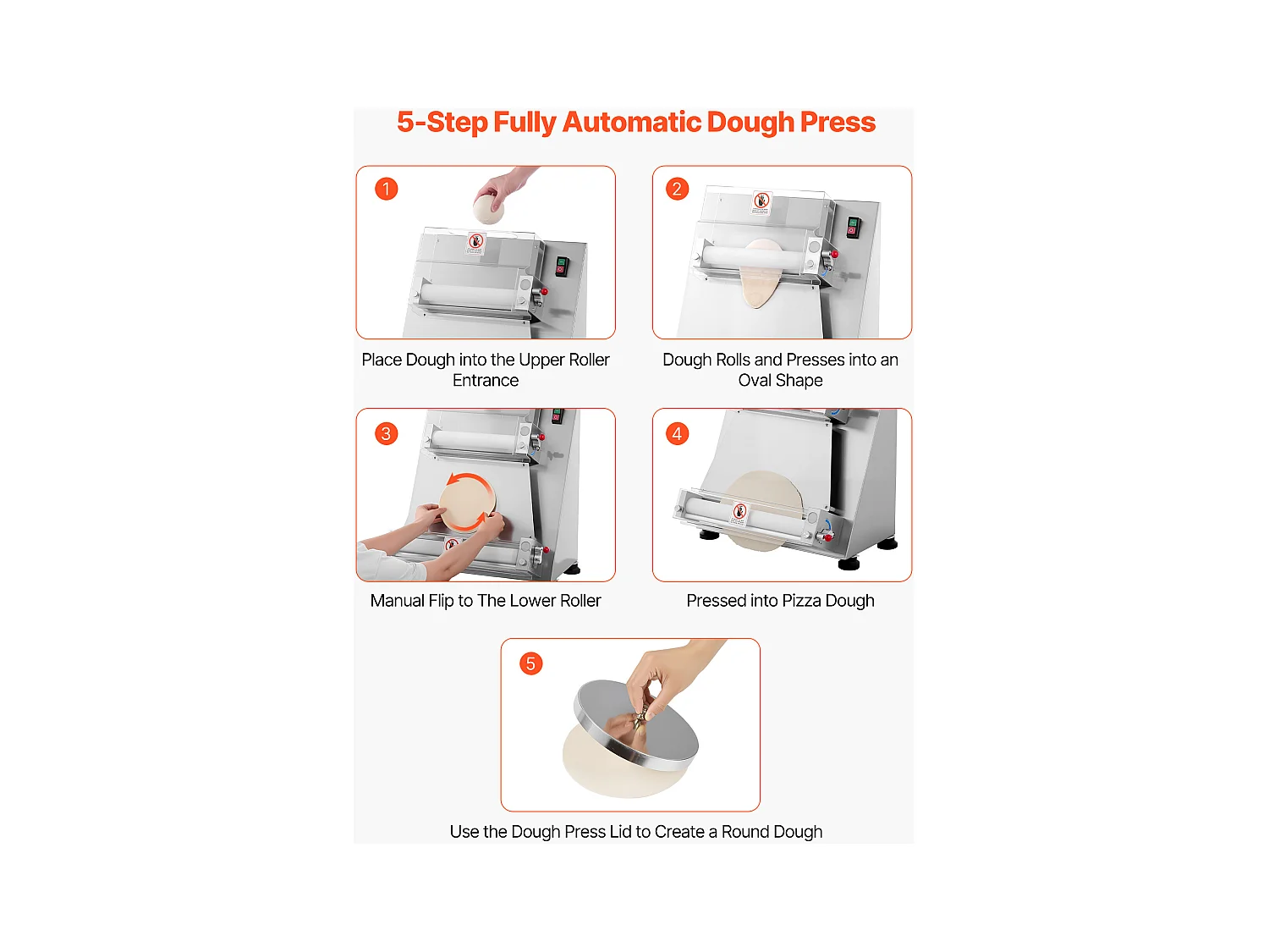 Formeuse à Pizzas SucceBuy, 7,6-40,6 cm, Presse à Pâte Électrique Commerciale 390 W, 260 Feuilles par Heure, Épaisseur Réglable avec Couvercle