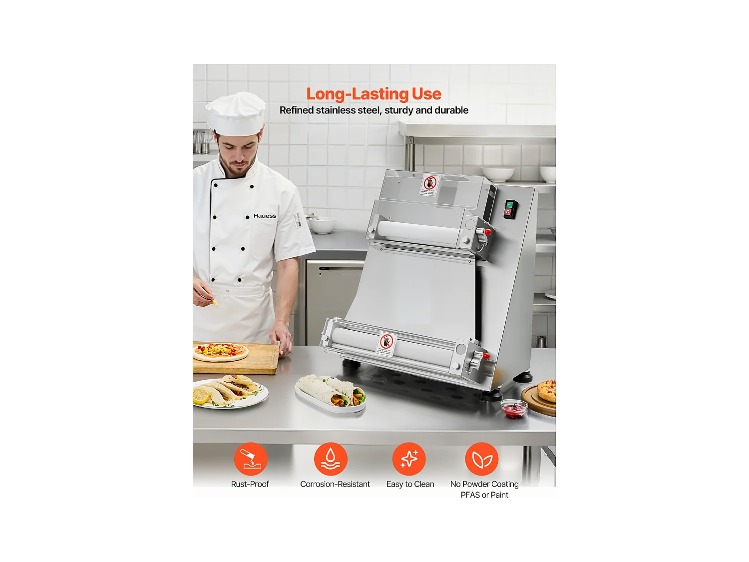 Formeuse à Pizzas SucceBuy, 7,6-40,6 cm, Presse à Pâte Électrique Commerciale 390 W, 260 Feuilles par Heure, Épaisseur Réglable avec Couvercle