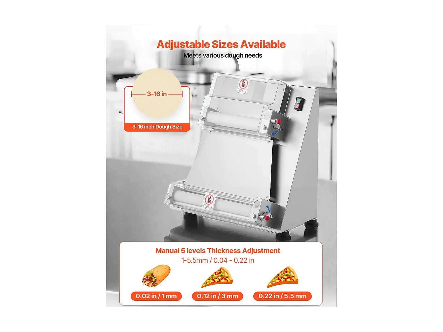 Formeuse à Pizzas SucceBuy, 7,6-40,6 cm, Presse à Pâte Électrique Commerciale 390 W, 260 Feuilles par Heure, Épaisseur Réglable avec Couvercle