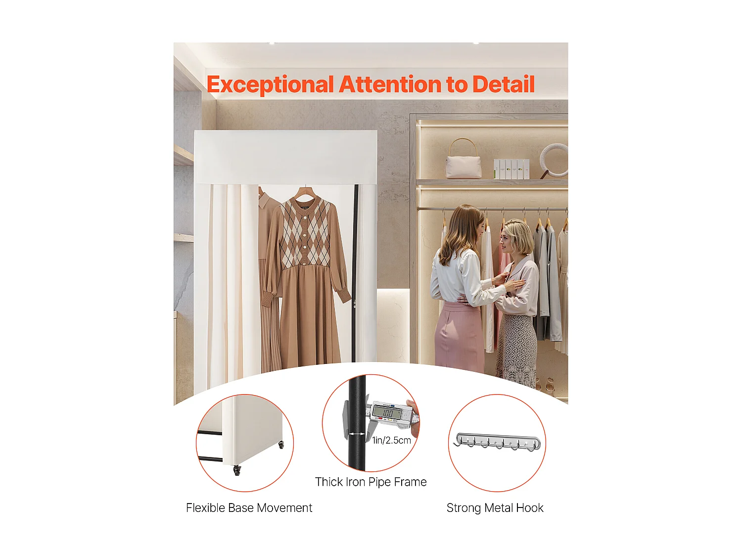 Cabine d'Essayage SucceBuy, 99x99x204,5 cm, Vestiaire Portable Mobile avec Rideaux Épais et Crochet, Espace Privé pour Magasin, Boutique, Beige