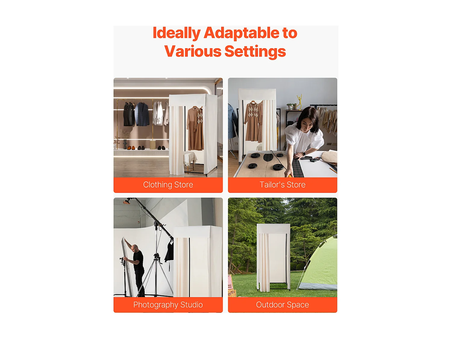 Cabine d'Essayage SucceBuy, 99x99x204,5 cm, Vestiaire Portable Mobile avec Rideaux Épais et Crochet, Espace Privé pour Magasin, Boutique, Beige