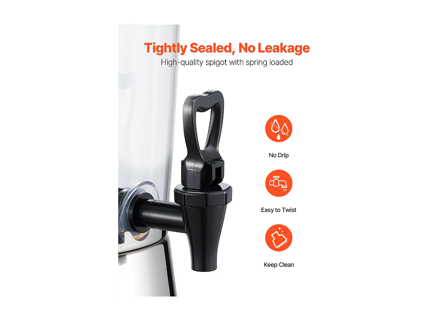 Distributeur de Boissons SucceBuy, Capacité 8 L, Fontaine à Eau en Acier Inoxydable et Plastique, Distribution de Jus Limonade Thé Glacé, Cafés