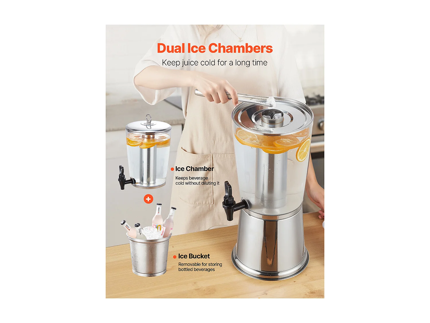 Distribuidor de Bebidas SucceBuy, Capacidade 8 L, Fonte de Água em Aço Inoxidável e Plástico, Distribuição de Sumo, Limonada, Chá Gelado, Cafés