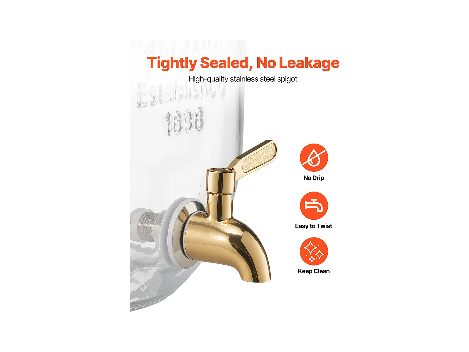 Getränkespender SucceBuy, Fassungsvermögen 8 L, 3 Stück, Glas-Wasserspender, Ausgabe von Wasser, Saft, Limonade, Eistee, für Kaffee