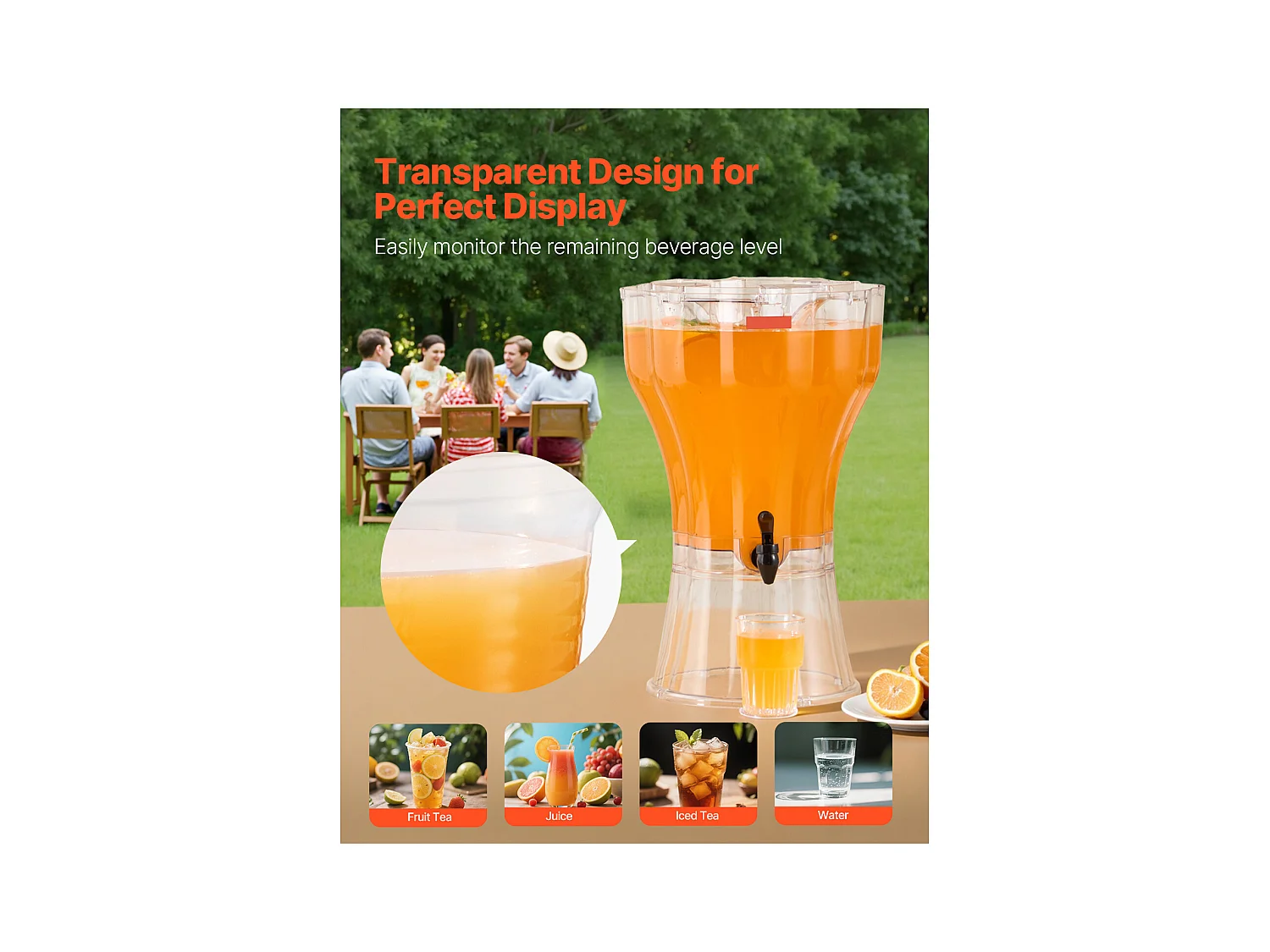 Distributeur de Boissons SucceBuy, Grande Capacité 13 L, Fontaine à Eau en Plastique, Distribution d’Eau Jus Limonade Thé Glacé, pour Café