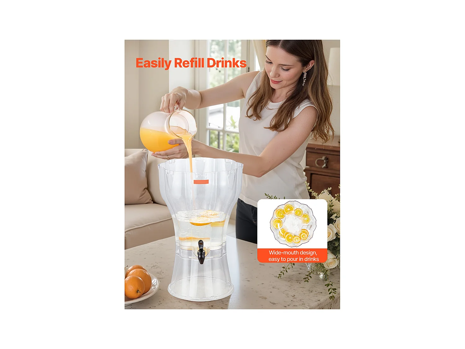 Distributeur de Boissons SucceBuy, Grande Capacité 13 L, Fontaine à Eau en Plastique, Distribution d’Eau Jus Limonade Thé Glacé, pour Café