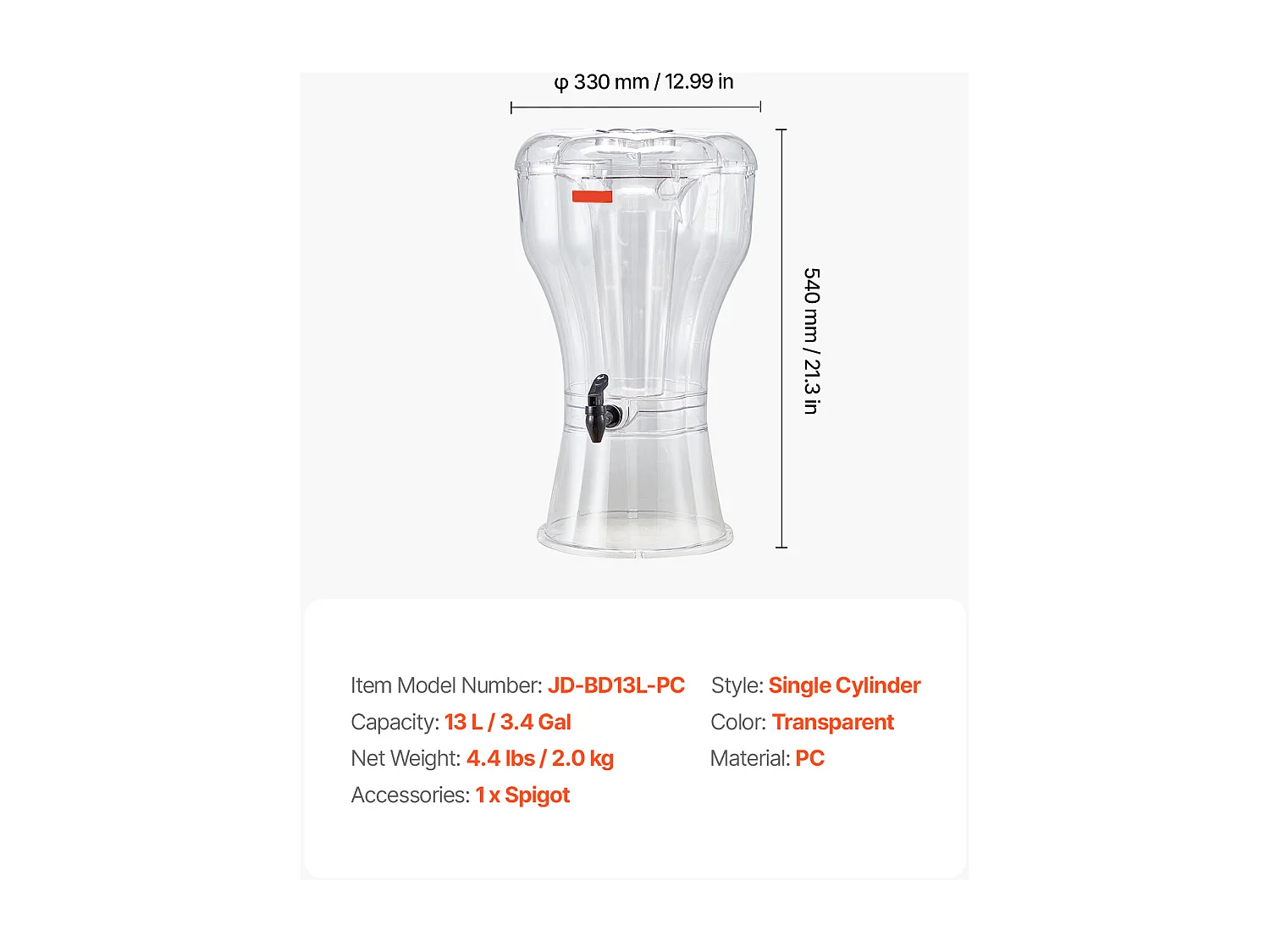 Dispensador de Bebidas SucceBuy, Gran Capacidad de 13 L, Fuente de Agua de Plástico, Dispensador de Agua, Zumo, Limonada y Té Helado, para Café