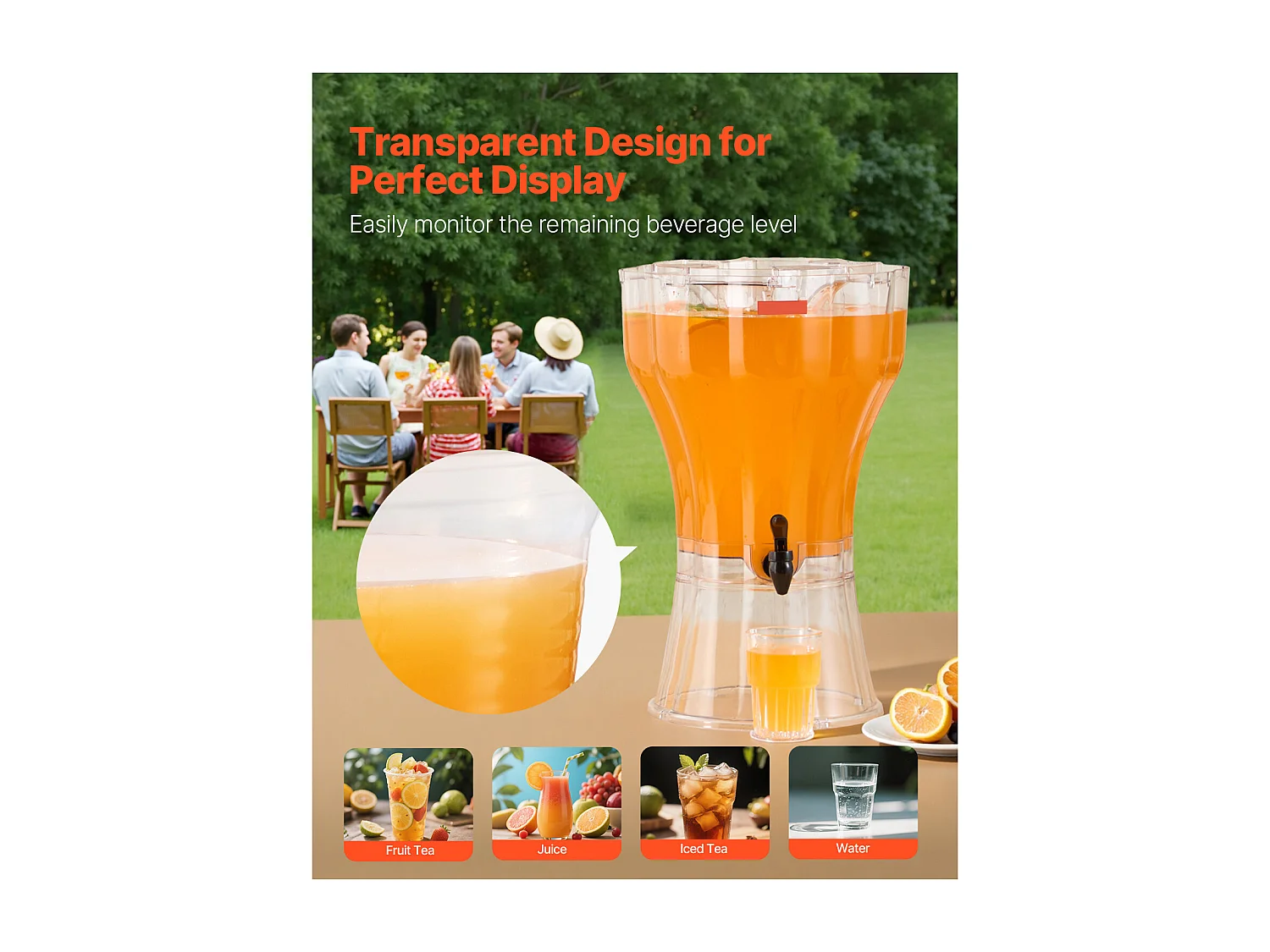 Dispensador de Bebidas SucceBuy, Gran Capacidad de 13 L, Fuente de Agua de Plástico, Dispensador de Agua, Zumo, Limonada y Té Helado, para Café