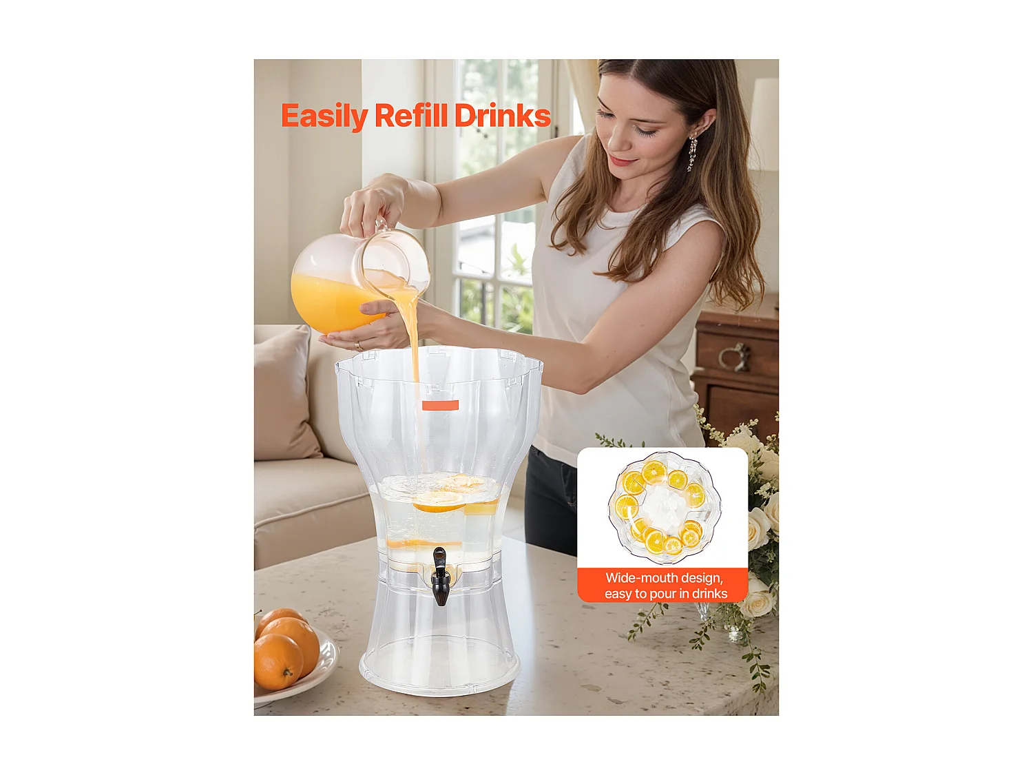 Dispensador de Bebidas SucceBuy, Gran Capacidad de 13 L, Fuente de Agua de Plástico, Dispensador de Agua, Zumo, Limonada y Té Helado, para Café