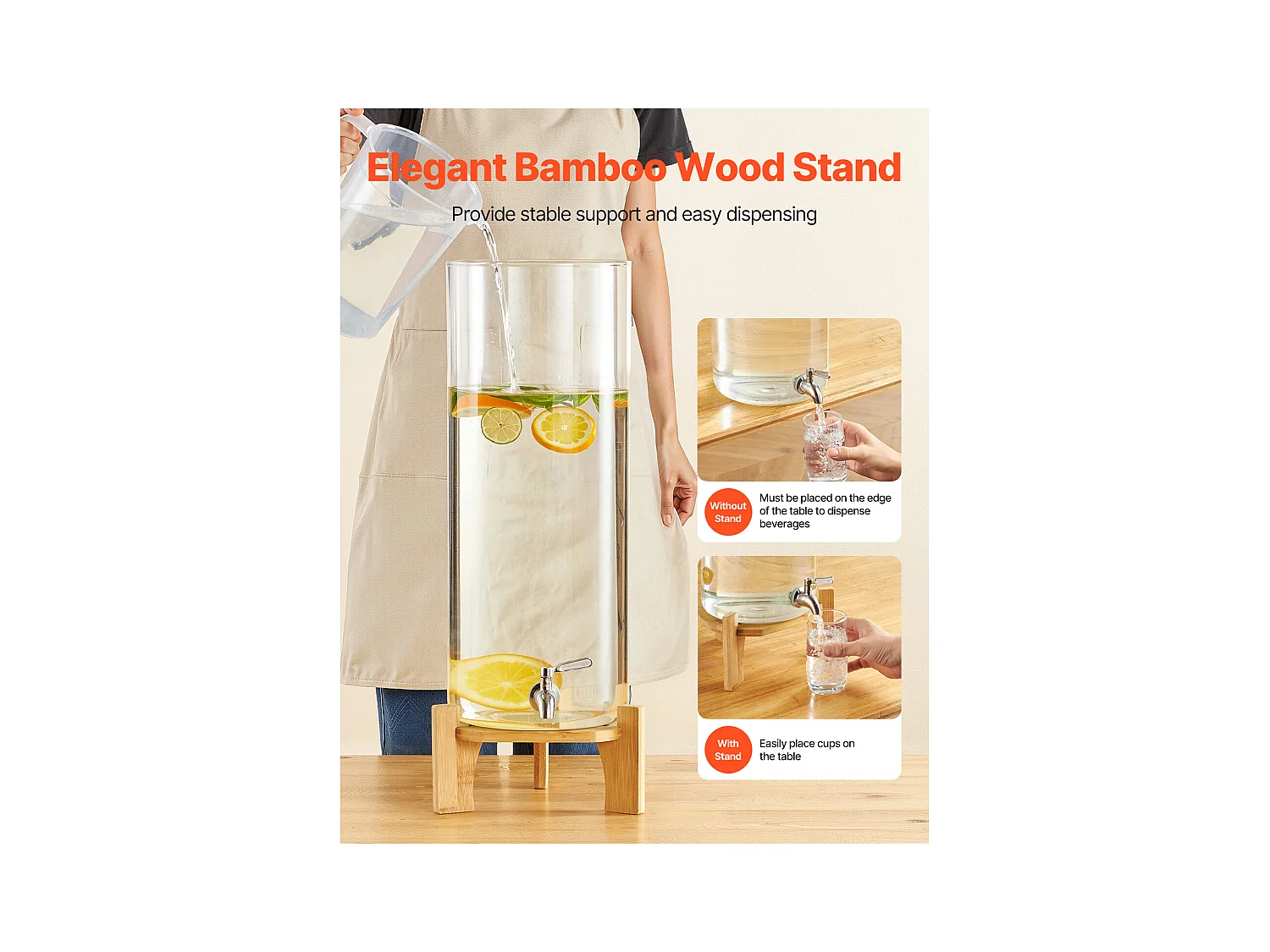 Getränkespender SucceBuy, Großes Fassungsvermögen von 13 L, Wasserspender aus Glas, für Wasser, Saft, Limonade, Eistee und Kaffee