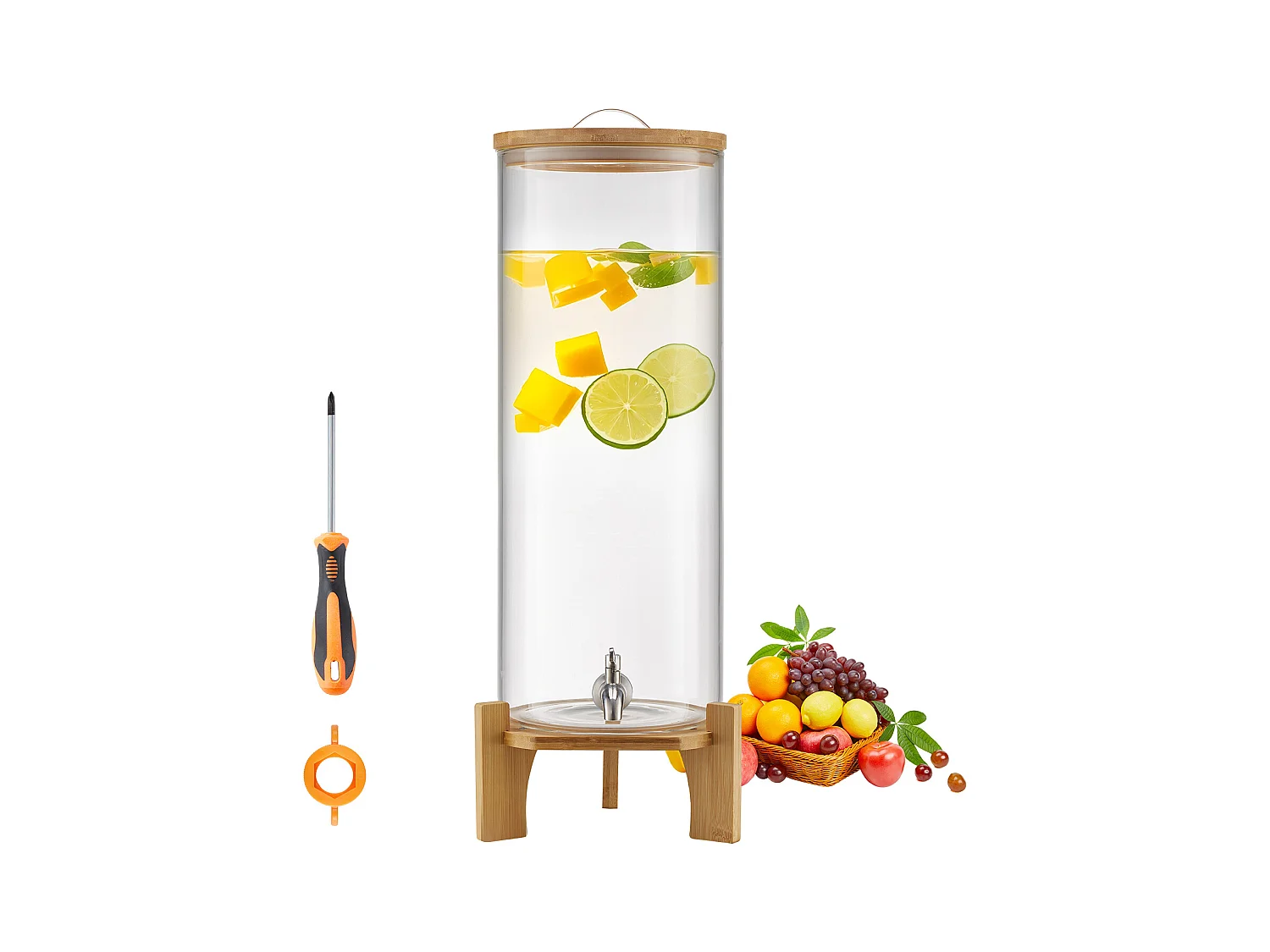 Getränkespender SucceBuy, Großes Fassungsvermögen von 13 L, Wasserspender aus Glas, für Wasser, Saft, Limonade, Eistee und Kaffee