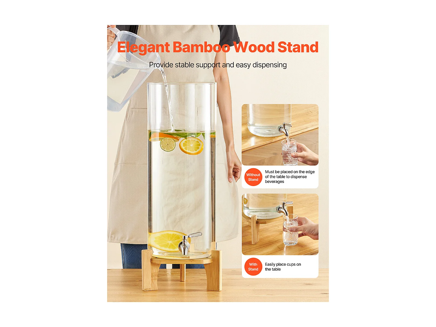 Distributeur de Boissons SucceBuy, Grande Capacité de 13 L, Fontaine à Eau en Verre, Distribution d’Eau Jus Limonade Thé Glacé, pour Café