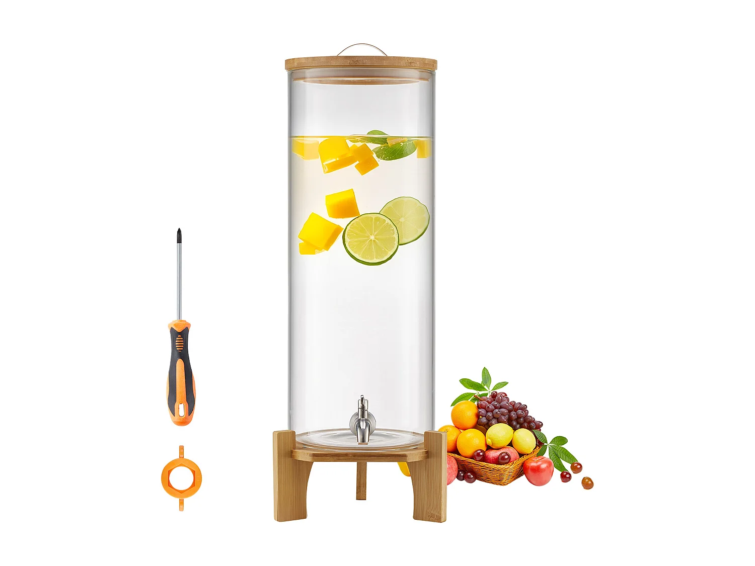 Distributeur de Boissons SucceBuy, Grande Capacité de 13 L, Fontaine à Eau en Verre, Distribution d’Eau Jus Limonade Thé Glacé, pour Café