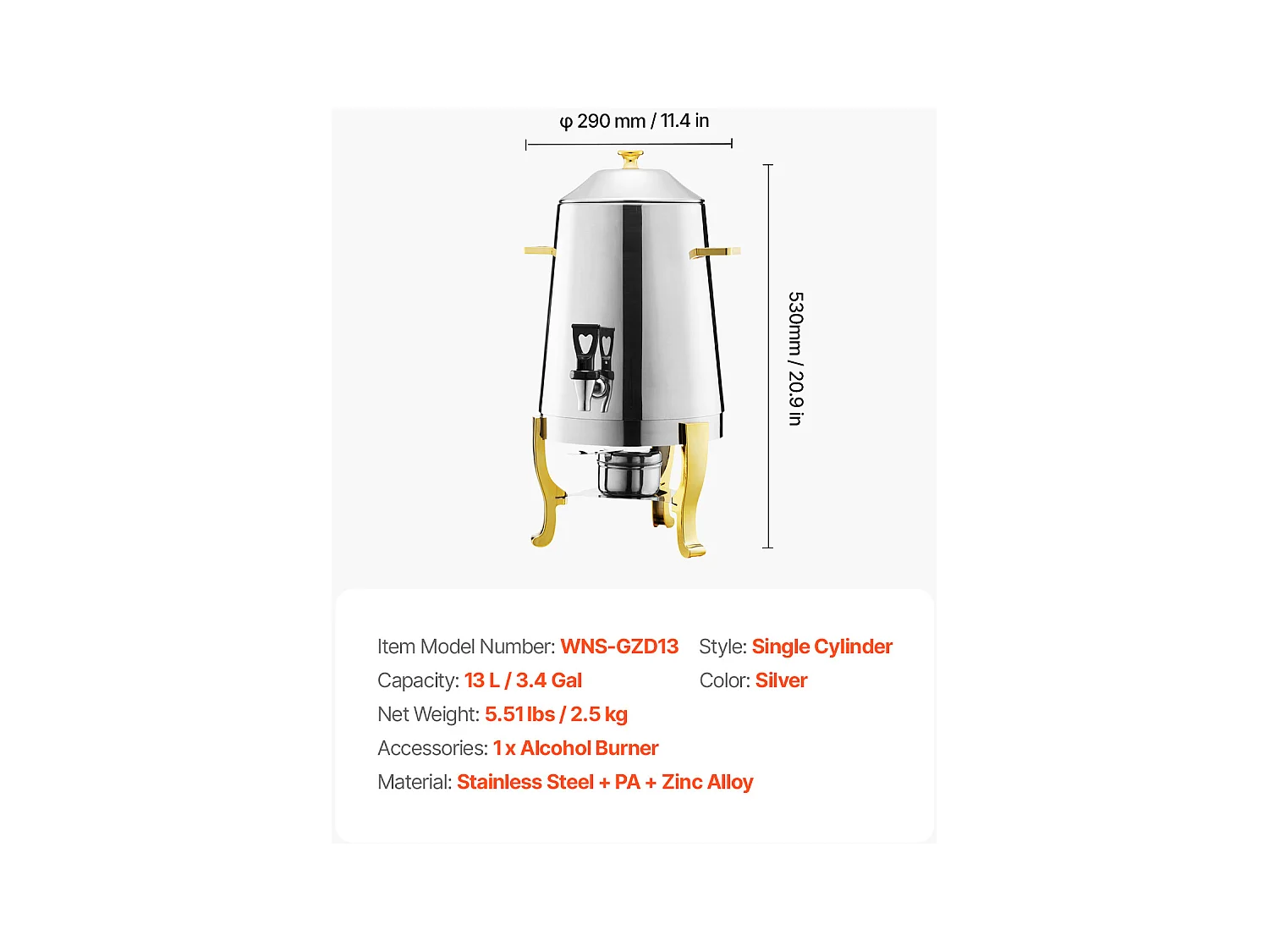 Distributeur de Boissons SucceBuy, Capacité 13 L, Fontaine à Eau Chaude et Froide en Acier Inoxydable, Distribution de Thé, Idéal pour Café