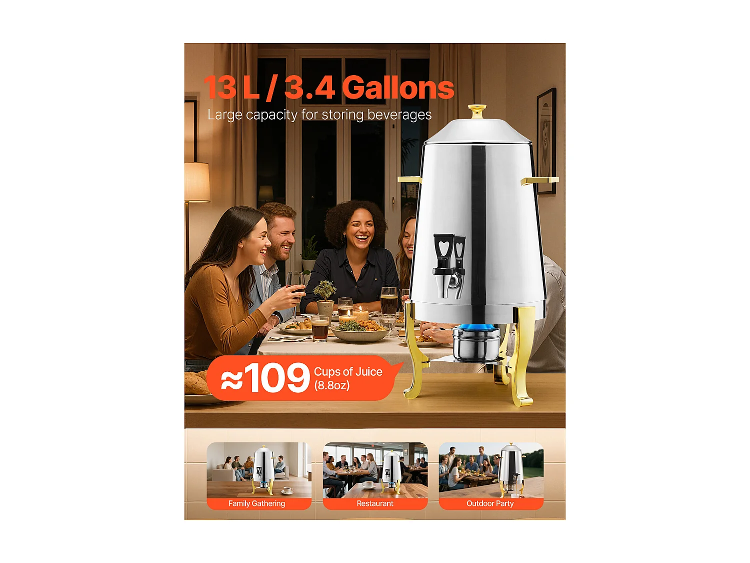 Distributeur de Boissons SucceBuy, Capacité 13 L, Fontaine à Eau Chaude et Froide en Acier Inoxydable, Distribution de Thé, Idéal pour Café