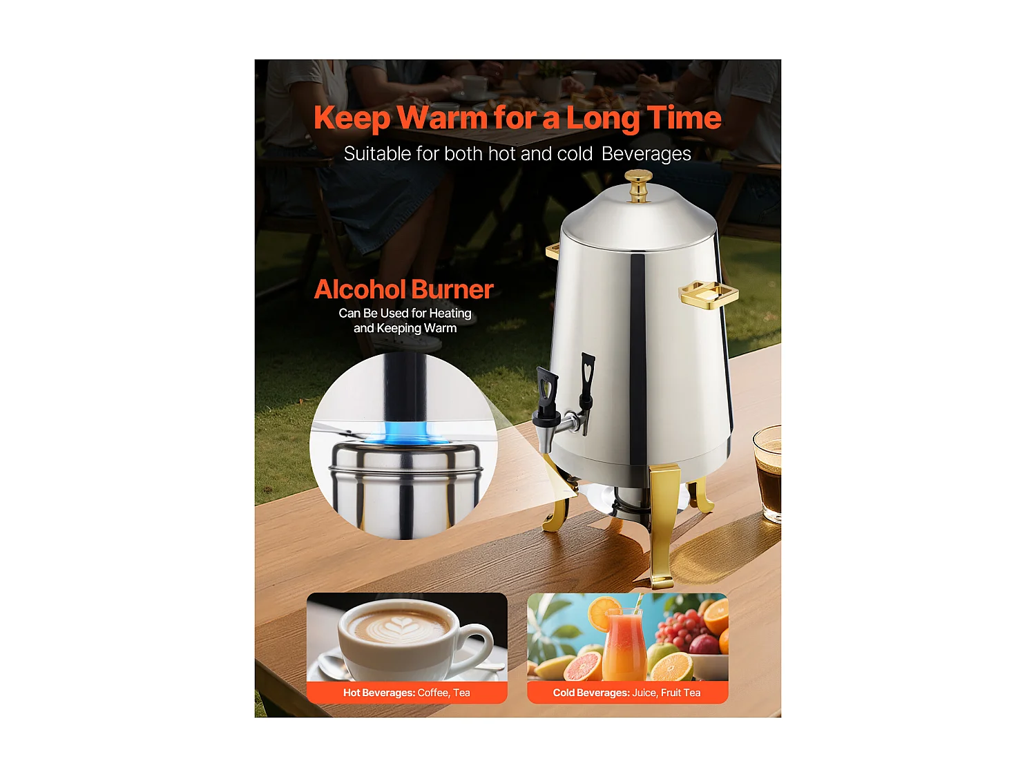 Distributeur de Boissons SucceBuy, Capacité 13 L, Fontaine à Eau Chaude et Froide en Acier Inoxydable, Distribution de Thé, Idéal pour Café