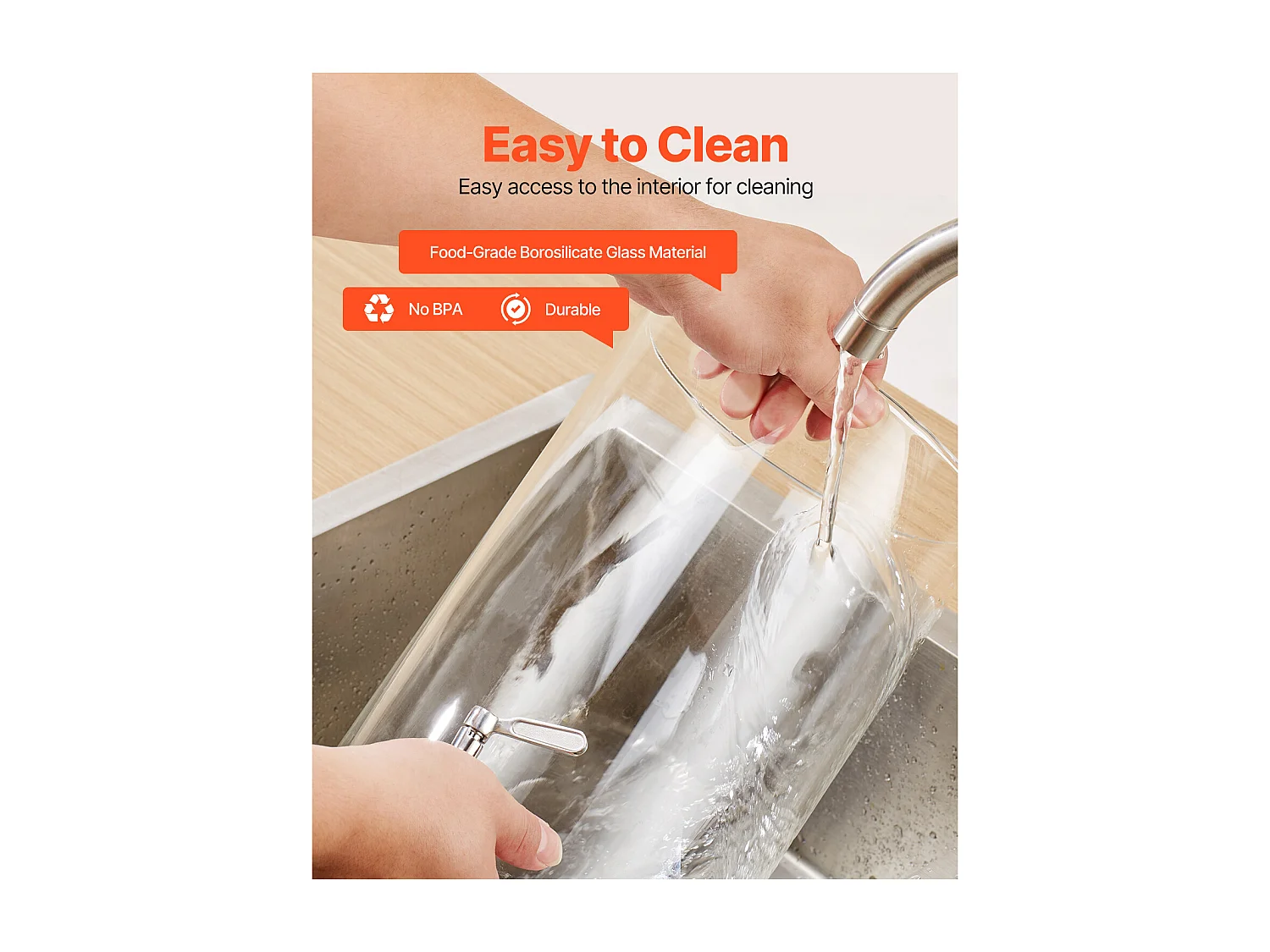 Dozownik Napojów SucceBuy, Duża Pojemność 8 L, Szklany Dystrybutor Wody, Dozowanie Wody, Soków, Lemoniady, Mrożonej Herbaty, do Kawy