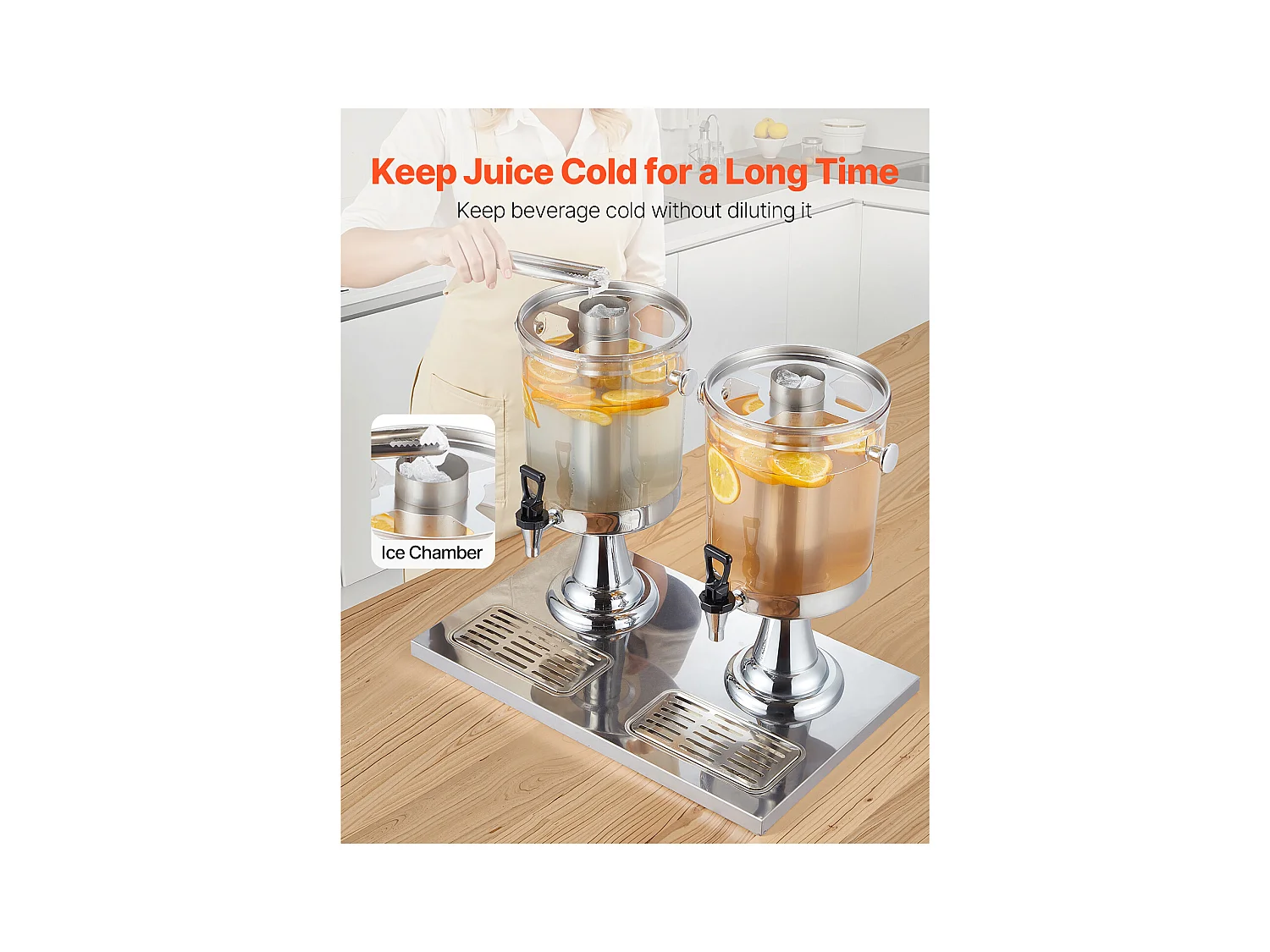 Distributeur de Boissons SucceBuy, Capacité 2x 8 L, Fontaine à Eau en Acier Inoxydable et Plastique, Distribution de Jus Limonade Thé Glacé, Café