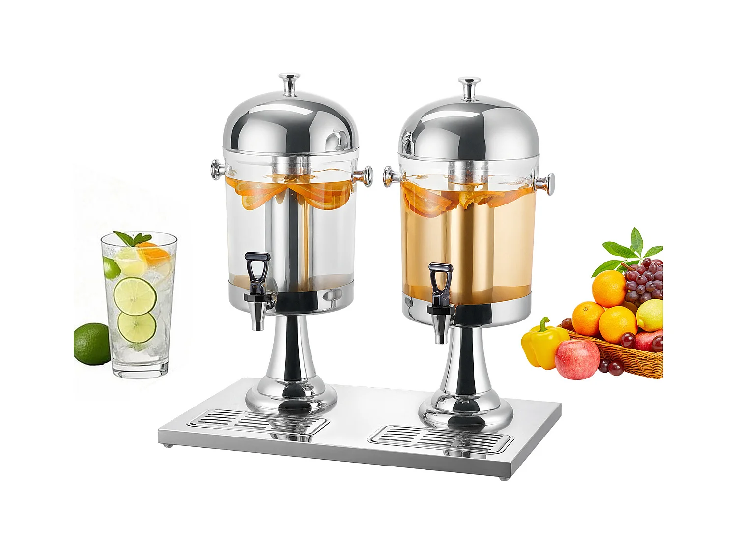 Distributeur de Boissons SucceBuy, Capacité 2x 8 L, Fontaine à Eau en Acier Inoxydable et Plastique, Distribution de Jus Limonade Thé Glacé, Café