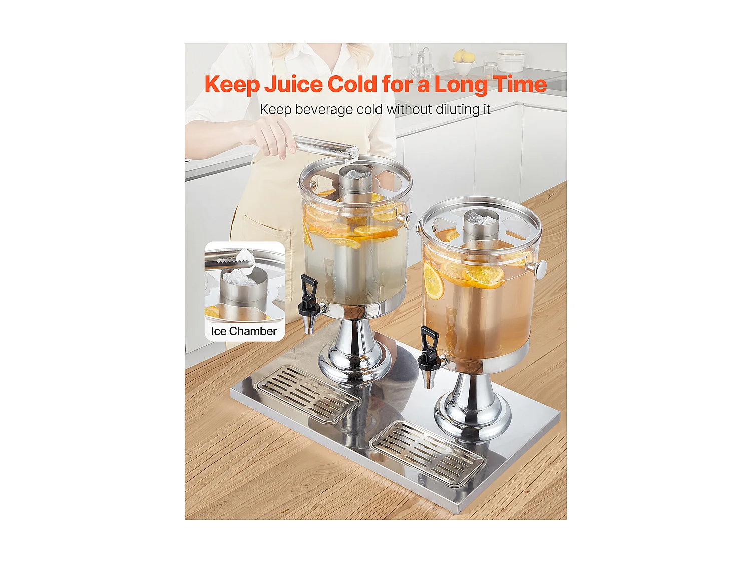 Distributeur de Boissons SucceBuy, Capacité 2x 8 L, Fontaine à Eau en Acier Inoxydable et Plastique, Distribution de Jus Limonade Thé Glacé, Café