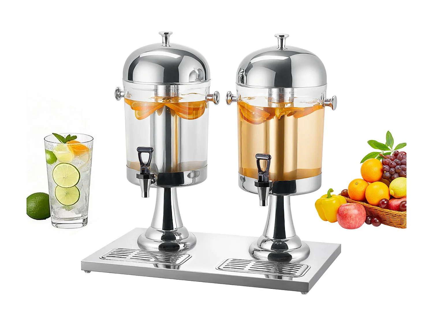 Distributeur de Boissons SucceBuy, Capacité 2x 8 L, Fontaine à Eau en Acier Inoxydable et Plastique, Distribution de Jus Limonade Thé Glacé, Café