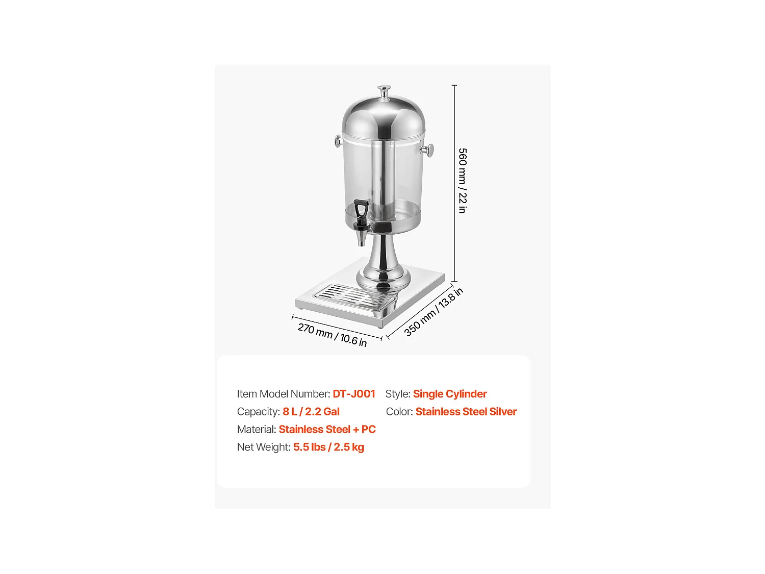 Dozownik Napojów SucceBuy, Pojemność 8 L, Fontanna do Wody Ze Stali Nierdzewnej i Tworzywa Sztucznego, Dystrybucja Soków, Lemoniady, Mrożonej Herbaty, Kawy