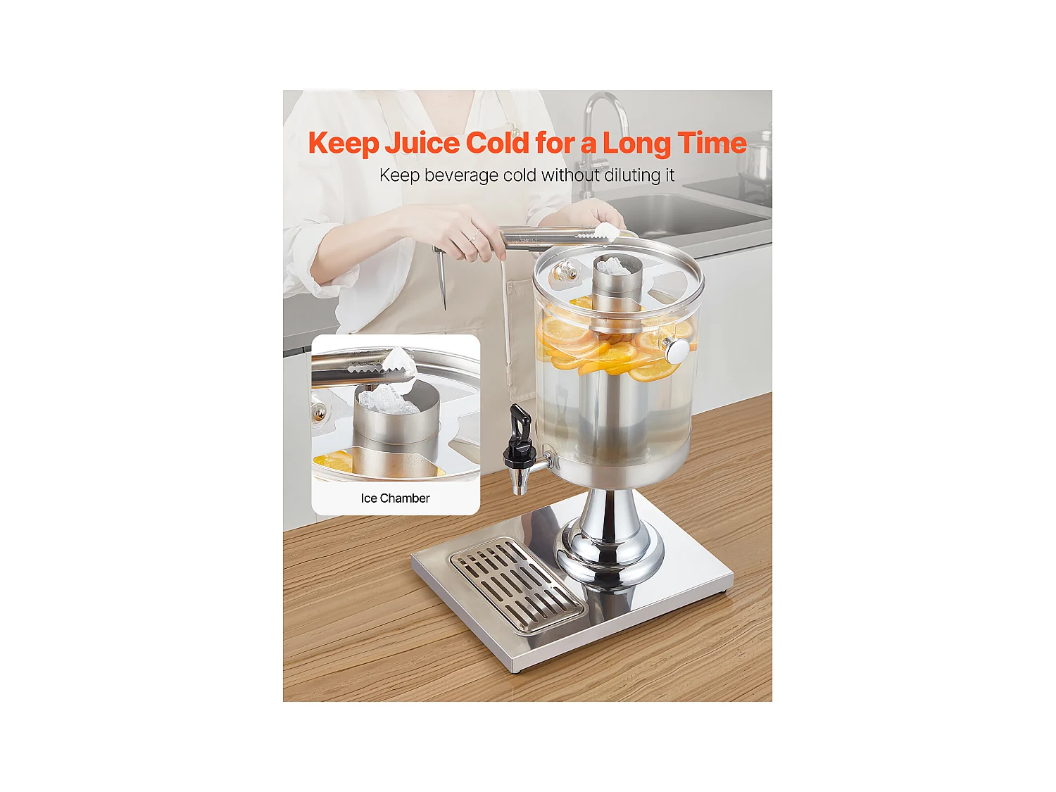 Dozownik Napojów SucceBuy, Pojemność 8 L, Fontanna do Wody Ze Stali Nierdzewnej i Tworzywa Sztucznego, Dystrybucja Soków, Lemoniady, Mrożonej Herbaty, Kawy