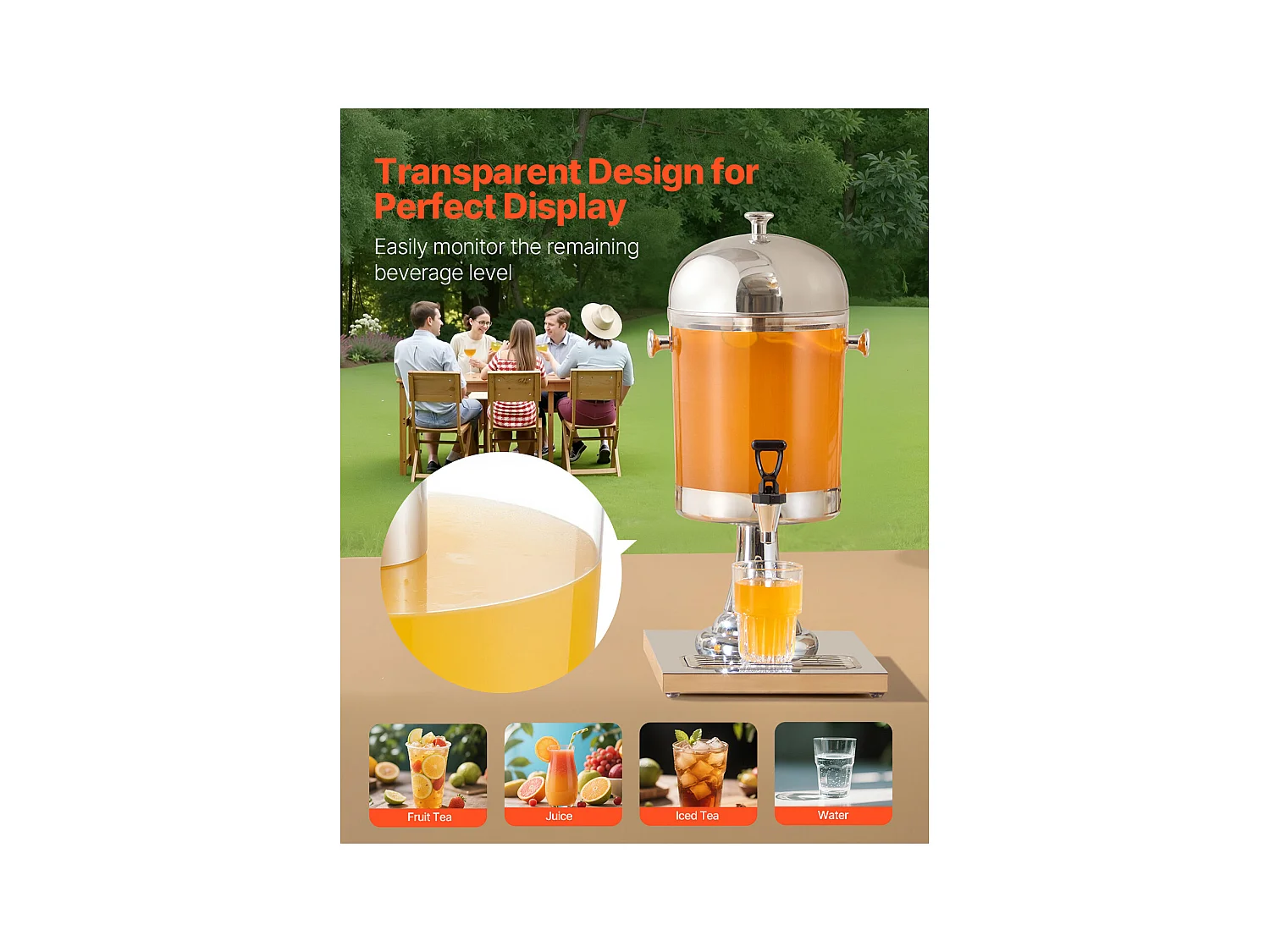 Dozownik Napojów SucceBuy, Pojemność 8 L, Fontanna do Wody Ze Stali Nierdzewnej i Tworzywa Sztucznego, Dystrybucja Soków, Lemoniady, Mrożonej Herbaty, Kawy