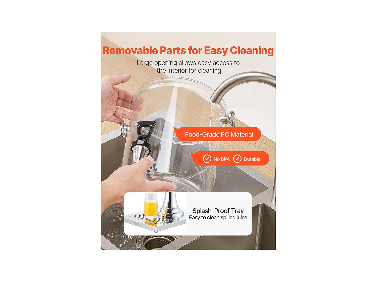 Dozownik Napojów SucceBuy, Pojemność 8 L, Fontanna do Wody Ze Stali Nierdzewnej i Tworzywa Sztucznego, Dystrybucja Soków, Lemoniady, Mrożonej Herbaty, Kawy