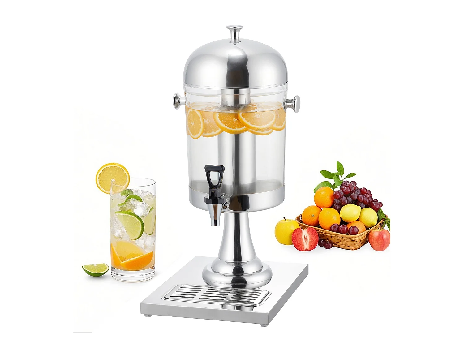 Dozownik Napojów SucceBuy, Pojemność 8 L, Fontanna do Wody Ze Stali Nierdzewnej i Tworzywa Sztucznego, Dystrybucja Soków, Lemoniady, Mrożonej Herbaty, Kawy