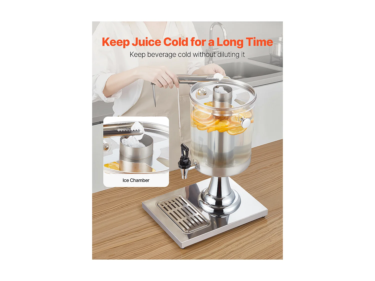 Getränkespender SucceBuy, Fassungsvermögen 8 L, Wasserspender aus Edelstahl und Kunststoff, Ausgabe von Saft, Limonade, Eistee, Kaffee