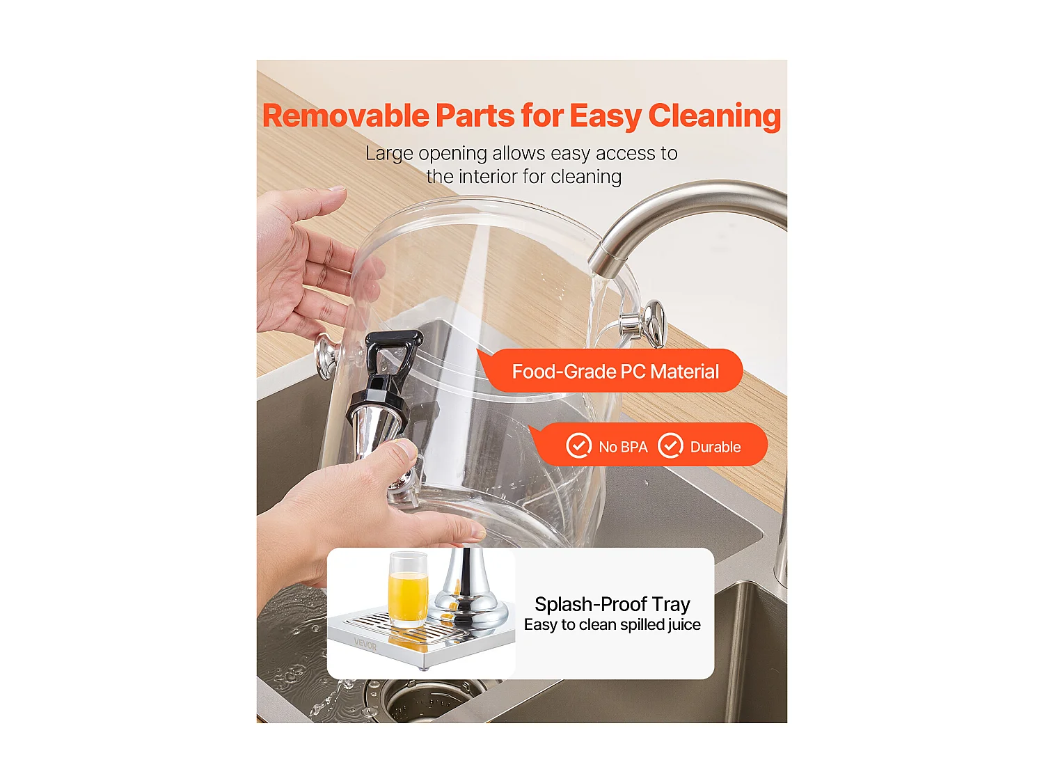 Getränkespender SucceBuy, Fassungsvermögen 8 L, Wasserspender aus Edelstahl und Kunststoff, Ausgabe von Saft, Limonade, Eistee, Kaffee