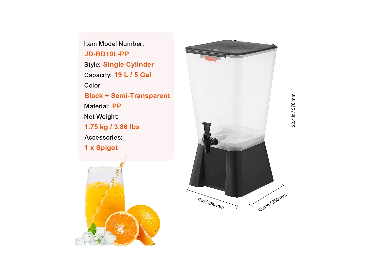 Distributeur de Boissons SucceBuy, Grande Capacité 19 L, Fontaine à Eau en Plastique, Distribution d’Eau Jus Limonade Thé Glacé, pour Café