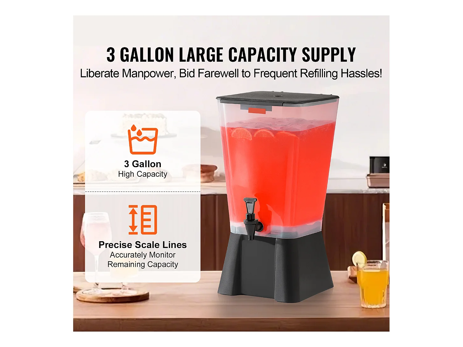 Distributeur de Boissons SucceBuy, Grande Capacité 19 L, Fontaine à Eau en Plastique, Distribution d’Eau Jus Limonade Thé Glacé, pour Café
