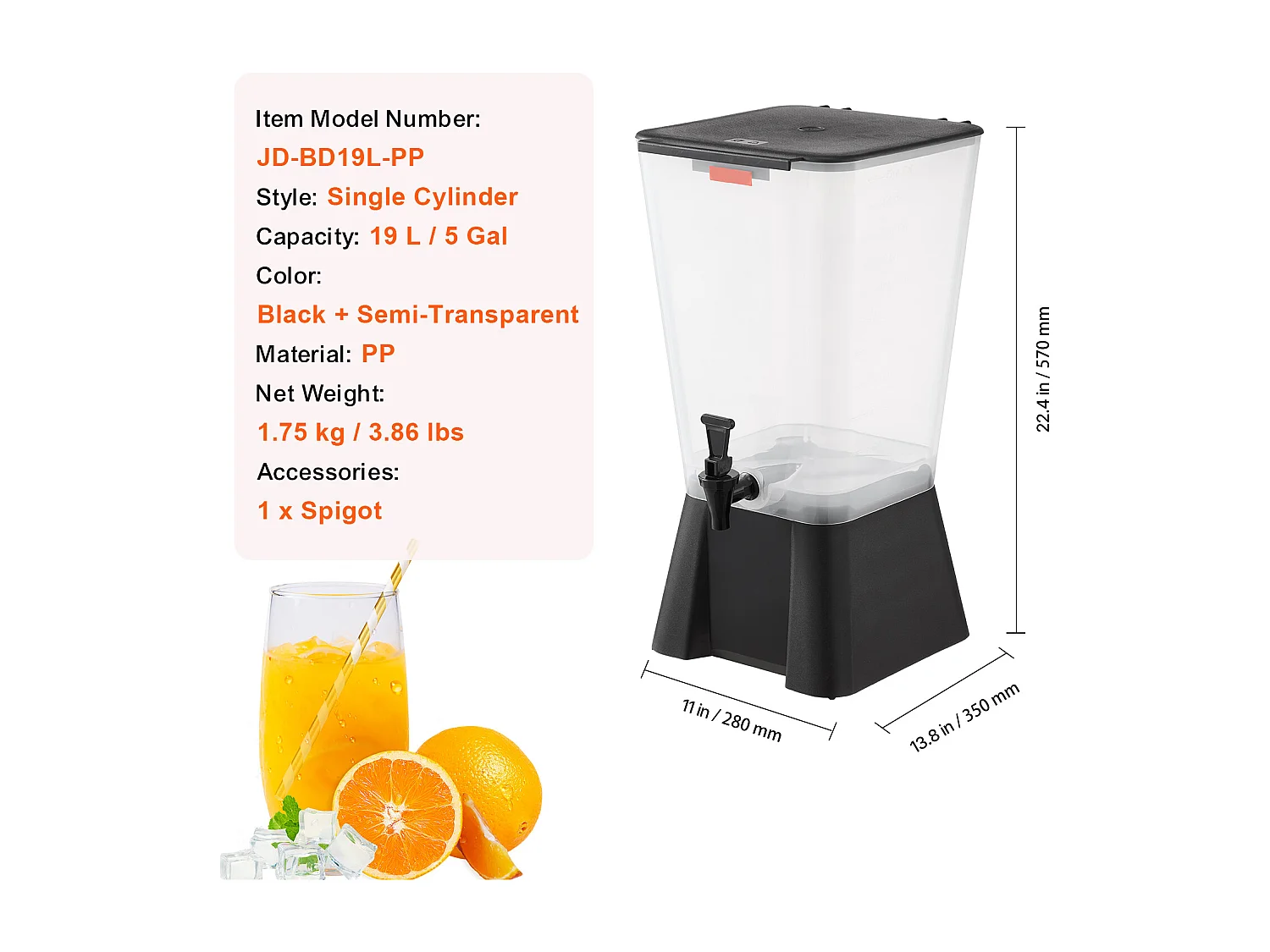 Drankautomaat SucceBuy, Grote Capaciteit van 19 Liter, Plastic Waterfontein, voor Water, Sap, Limonade, Ijsthee en Koffie