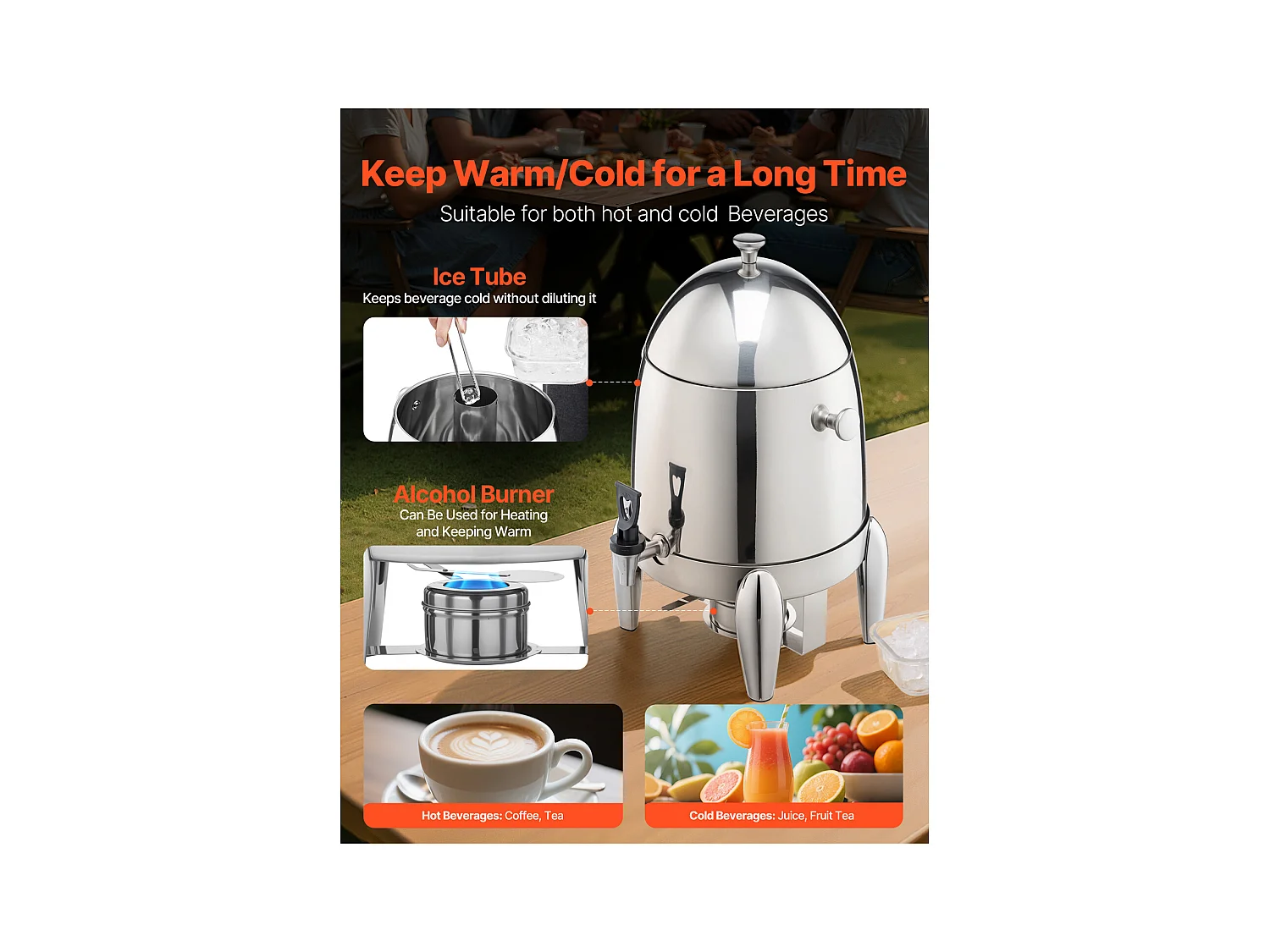 Distributeur de Boissons SucceBuy, 12 L, Fontaine à Eau Chaude et Froide en Acier Inoxydable, Distribution de Thé, pour Café